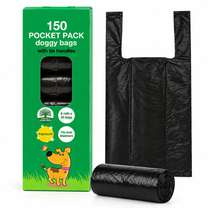 150 Dog Poop Bags with Tie Handles – Strong Pet Waste Bags