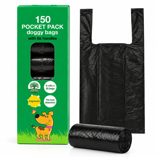 150 Dog Poop Bags with Tie Handles – Strong Pet Waste Bags