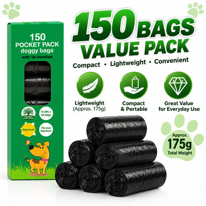 150 Dog Poop Bags with Tie Handles – Strong Pet Waste Bags