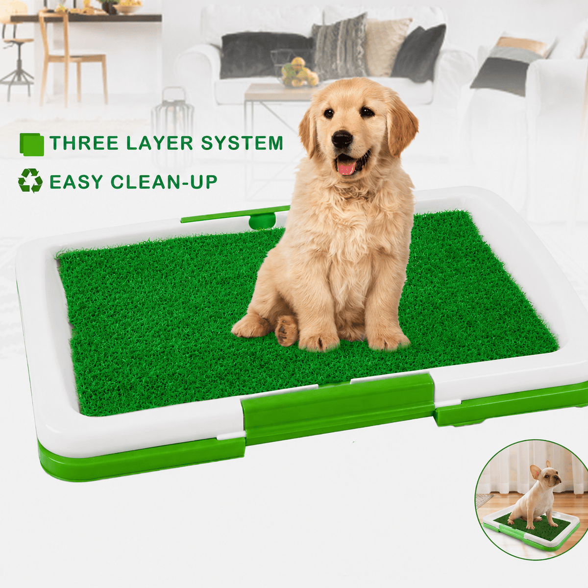 Dog Grass Pad with Tray – Reusable Puppy Toilet Training Mat, 34 × 45.5 cm