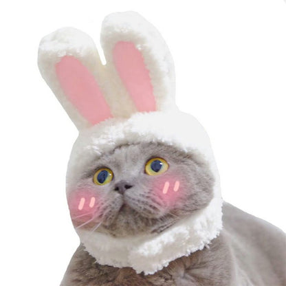 Adjustable plush bunny hat for pets