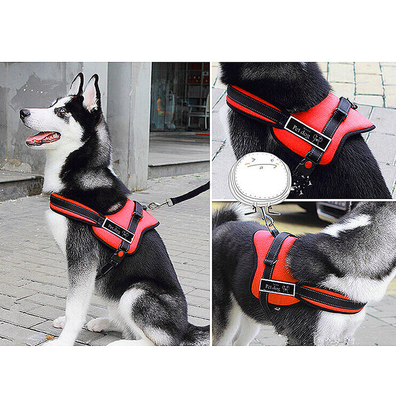 Red soft vest harness shown on a dog