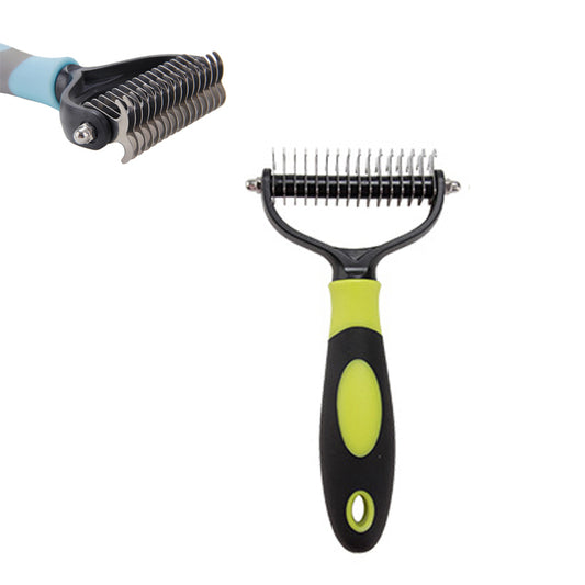 Yellow and black double-sided pet grooming comb
