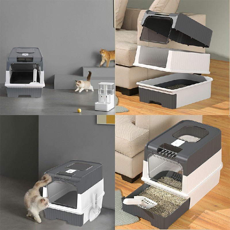 Cat litter box removable drawer and cleaning design