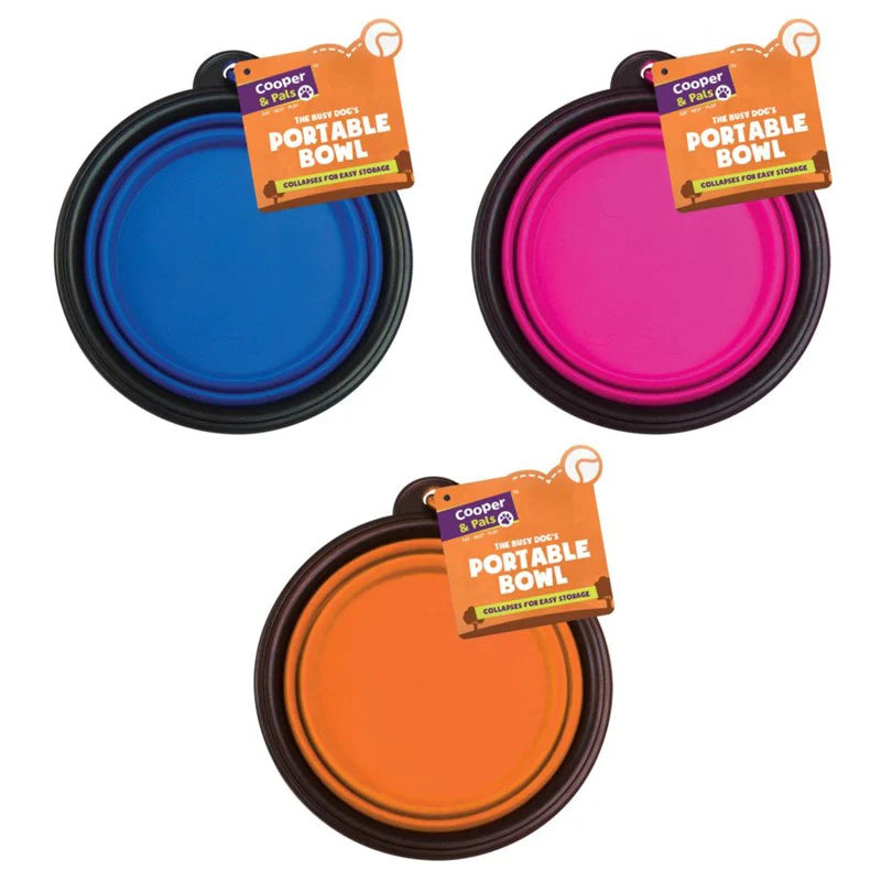 Assorted colours of collapsible portable pet bowls
